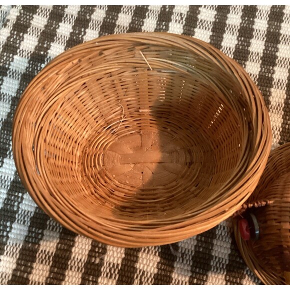 Cute Natural Color Kitty Cat Kitten Woven Basket Removable Lid Red Button Eyes - Picture 6 of 14